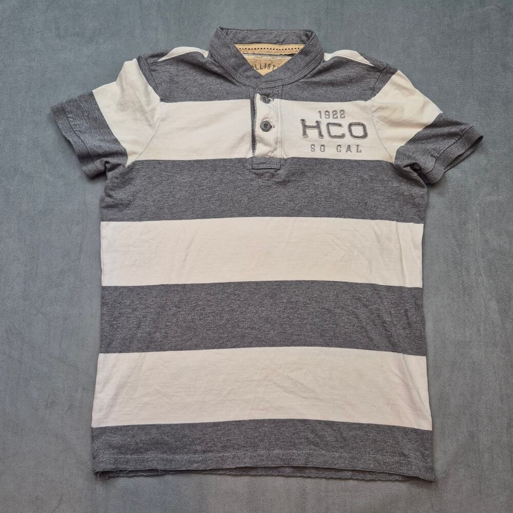 Vintage Hollister Y2K Henley Shirt Mens L Grey White Stripes HCO 1922 So Call